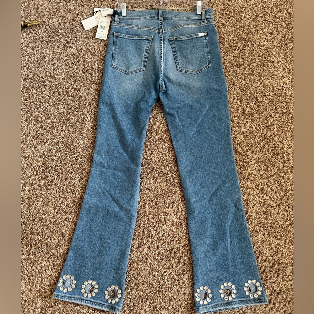 NWT!!!! Swarovski Crystal Denim Bootcut Jeans 7 For All Mankind. Size 29 Rare!